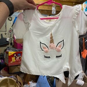 btween Ruffle Sleeve Unicorn Tee - White and Gold